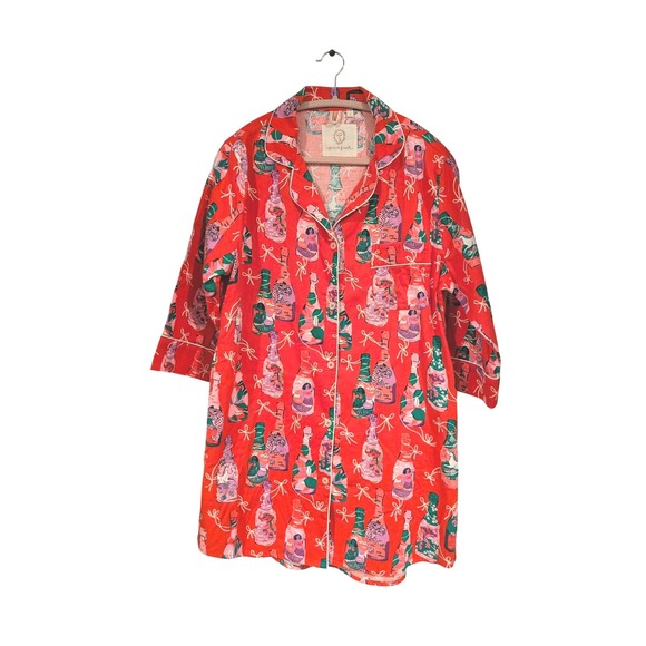 Printfresh Red Champagne Leopard Mermaid Organic Cotton Nightshirt Small